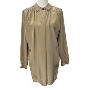 Neiman Marcus Vintage Women’s Silk Top Blouse Tan Pleated Shoulders FLAW Size 10